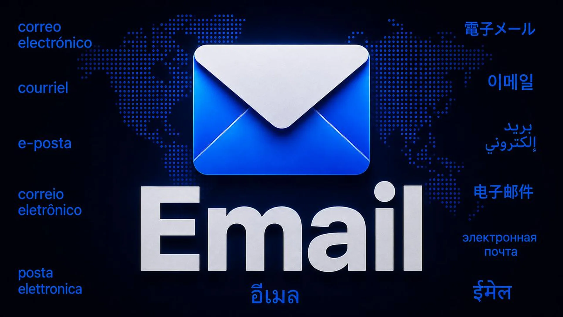 Email App logo with a blue envelope over a world map