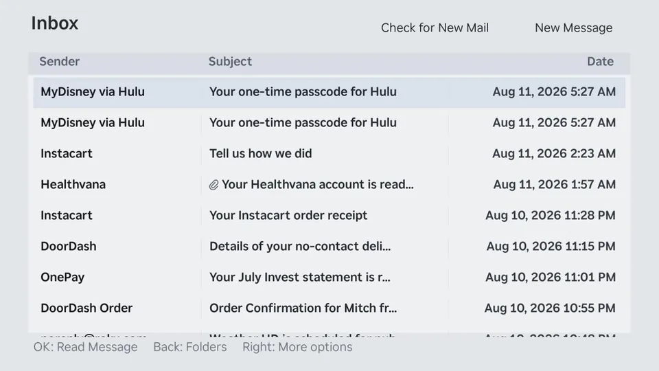 Email App inbox in a light theme